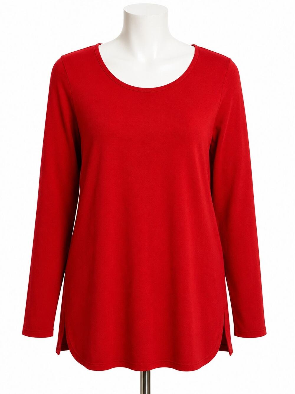 NWT Keren Hart Blouse Top Womens Sz XL Red 3/4 Sleeve Crewneck Slit Sides Cotton